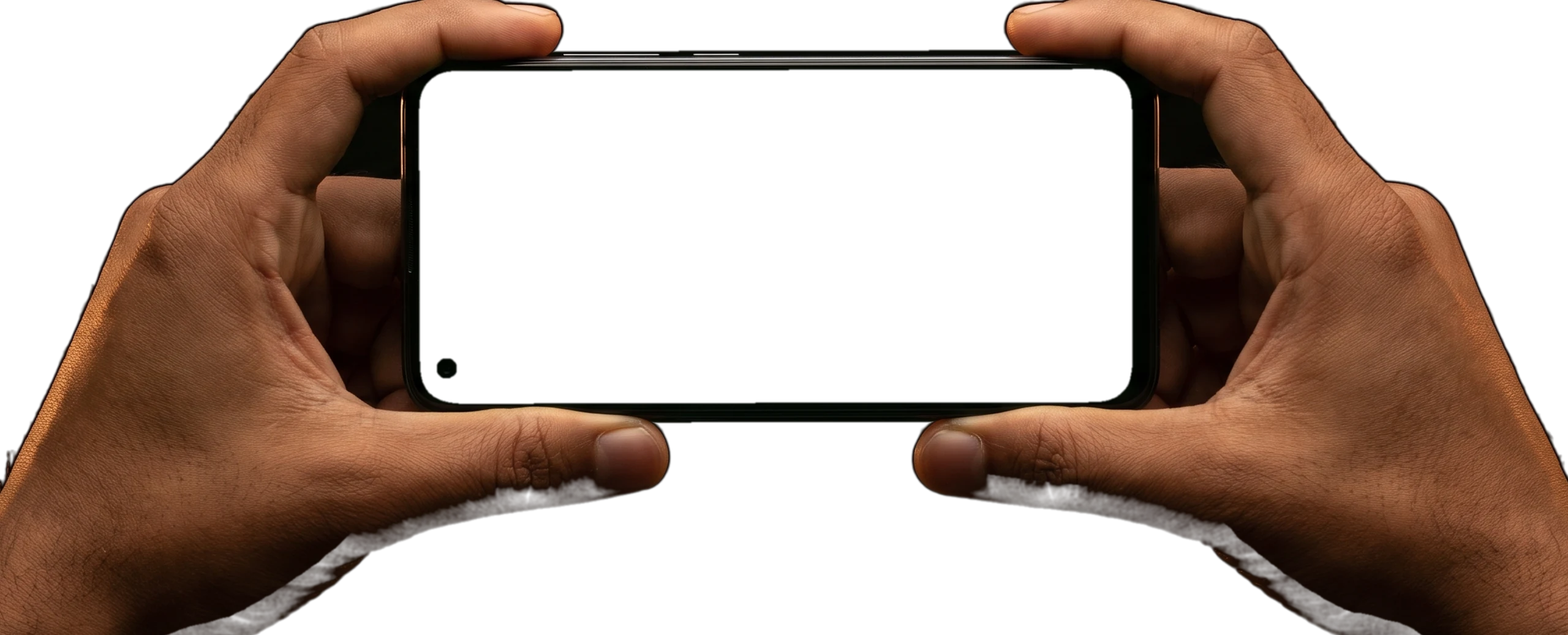 Two hands holding a phone sideways, playing a shoot board